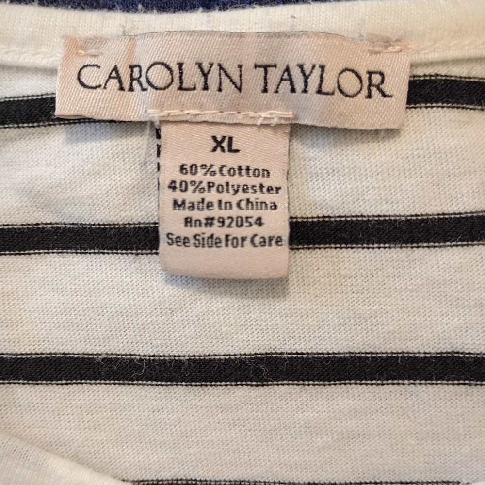Carolyn Taylor Women's Ruffle Sleeve White And Black Striped Tank Top Size XL - Picture 5 of 6